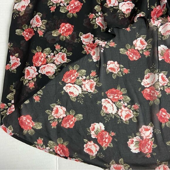 Torrid Hi-Lo Floral Tunic Top‎ Black & Pink women’s Size 1X Sheer 3/4 Sleeve - Picture 6 of 14